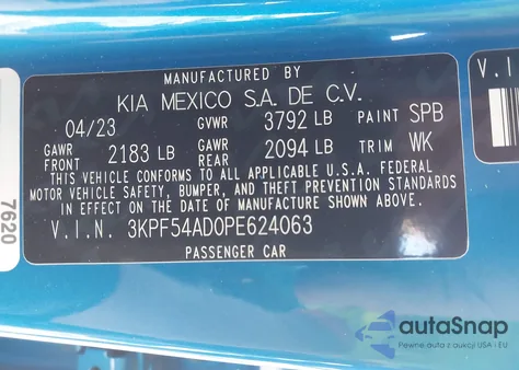 2023 Kia Forte Gt-Line z USA, uszkodzony, nr VIN 3KPF54AD0PE624063